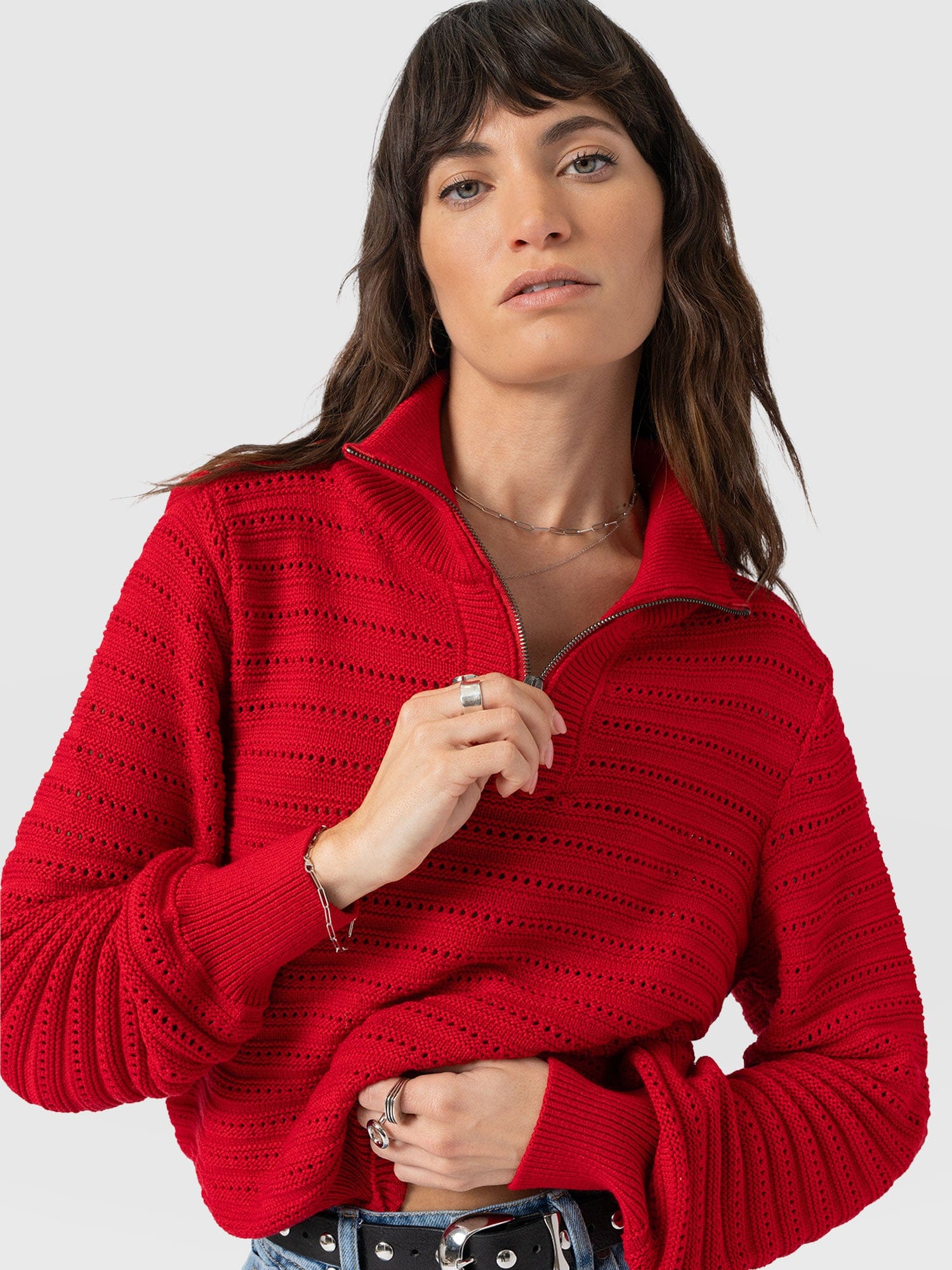 Ester Quarter Zip Knit - Red - Women's Sweaters | Saint + Sofia® USA
